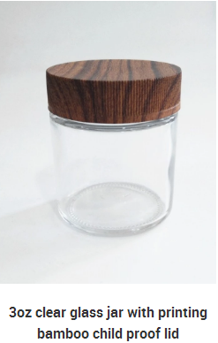 2oz 3oz 4oz clear glass jar with wood lid child resistant printed wood cap