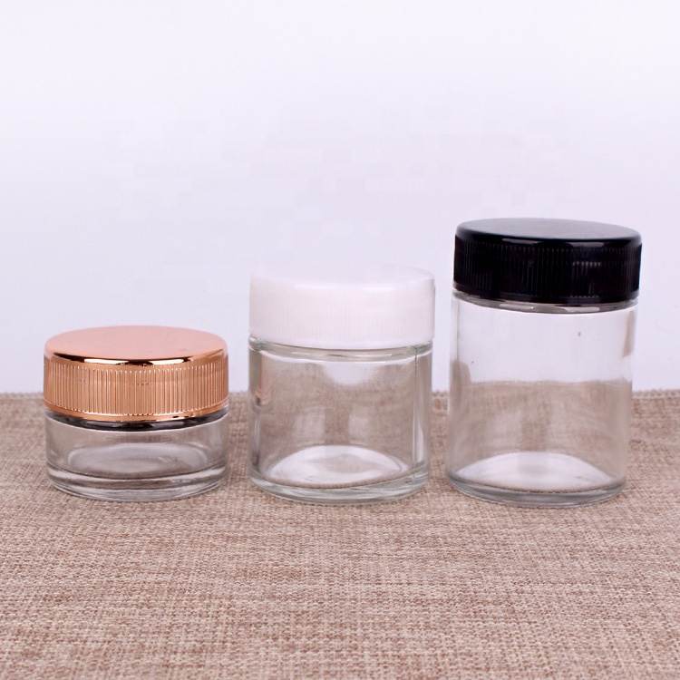 2oz 3oz 4oz clear glass round straight sided jar child resistant lids