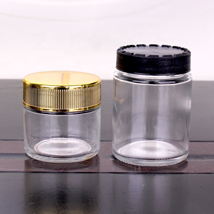 2oz 3oz 4oz clear glass round straight sided jar child resistant lids