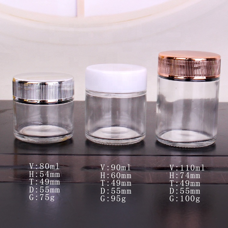 2oz 3oz 4oz clear glass round straight sided jar child resistant lids