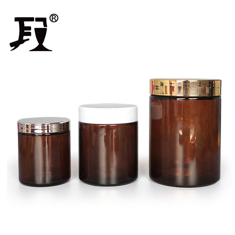 2oz 3oz 6oz 12oz 16oz 26oz straight sided round amber glass food packing storage jars