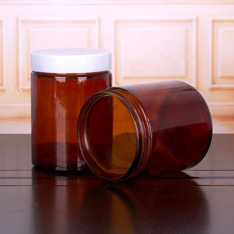 2oz 3oz 6oz 12oz 16oz 26oz straight sided round amber glass food packing storage jars
