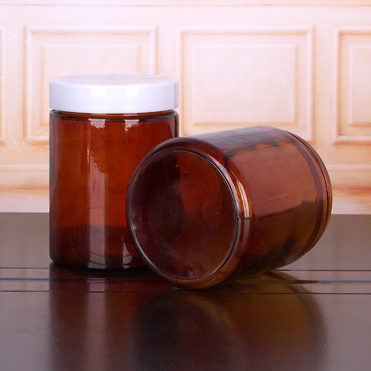 2oz 3oz 6oz 12oz 16oz 26oz straight sided round amber glass food packing storage jars
