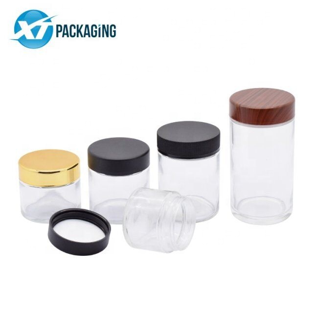2oz 3oz Wholesale Clear Cosmetic Packaging 60ml Cream Glass Jar With Black Lid Child Resistant Lid Custom Printing