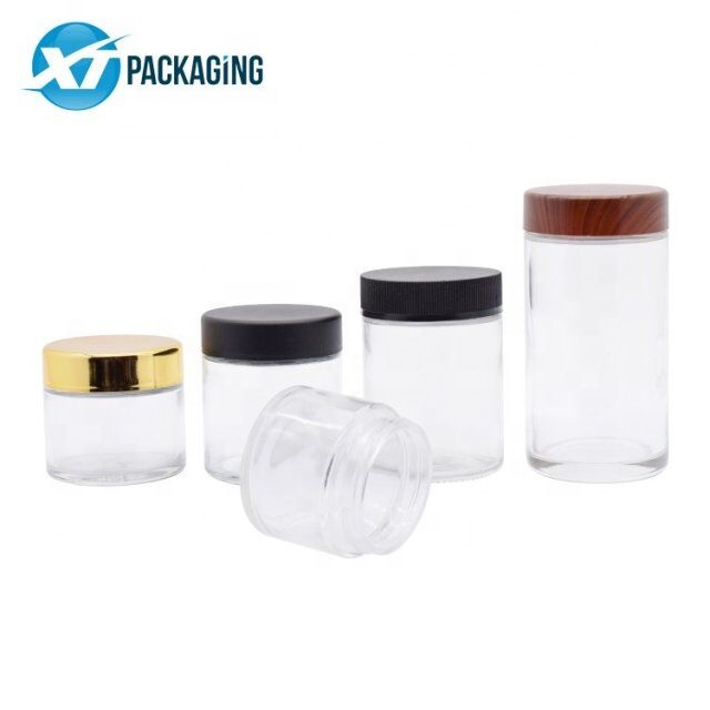 2oz 3oz Wholesale Clear Cosmetic Packaging 60ml Cream Glass Jar With Black Lid Child Resistant Lid Custom Printing