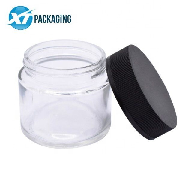 2oz 3oz Wholesale Clear Cosmetic Packaging 60ml Cream Glass Jar With Black Lid Child Resistant Lid Custom Printing