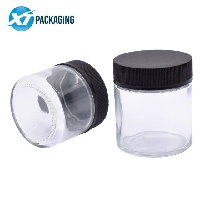 2oz 3oz Wholesale Clear Cosmetic Packaging 60ml Cream Glass Jar With Black Lid Child Resistant Lid Custom Printing