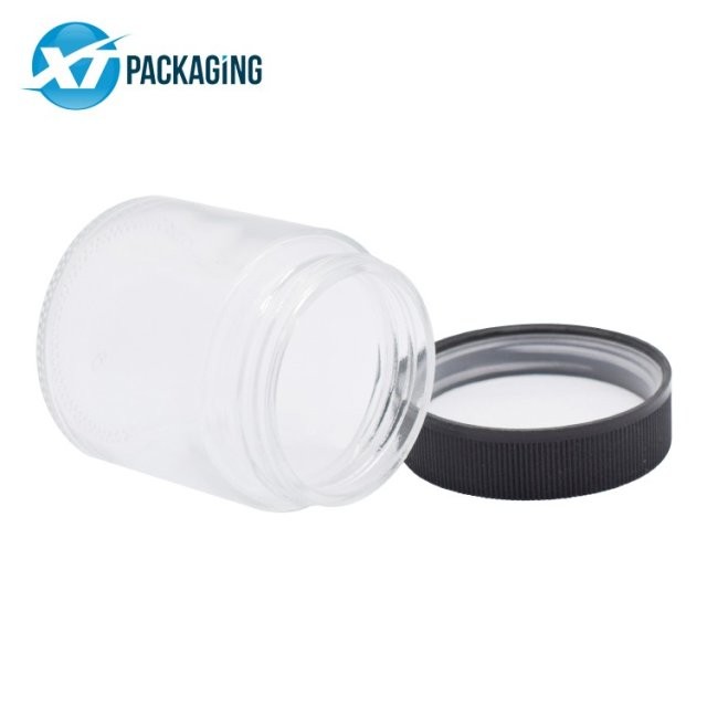 2oz 3oz Wholesale Clear Cosmetic Packaging 60ml Cream Glass Jar With Black Lid Child Resistant Lid Custom Printing