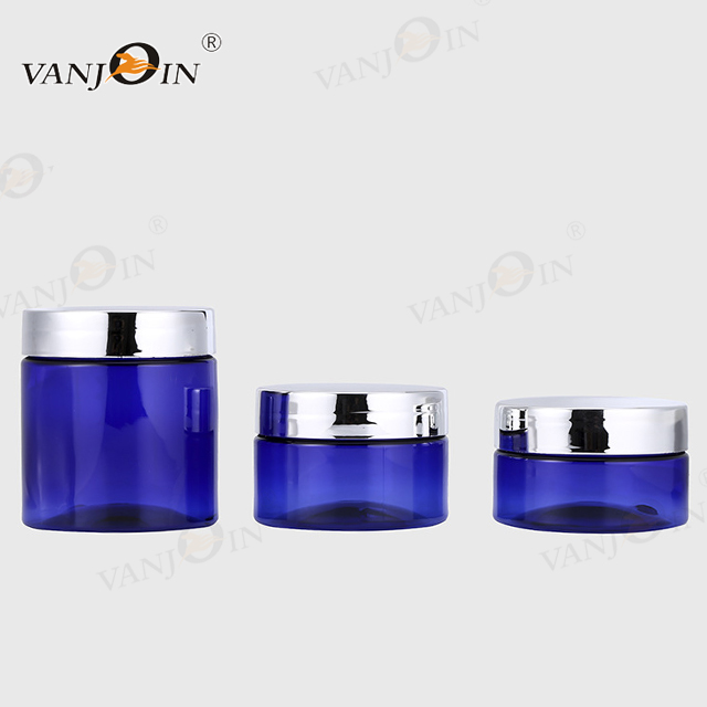 2oz 4oz 6oz 120ml 250ml 500ml Blue Plastic Airless Facial Cream Jar with Electroplating Plastic Lid