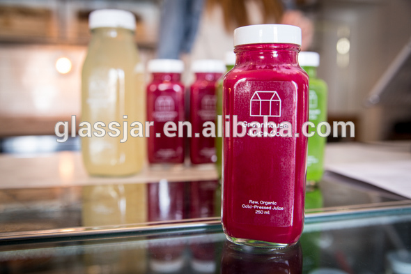 2oz 4oz 6oz 8oz 12oz 16oz Glass Juicer Bottles French Square Bottles with Plastic or Metal Lid