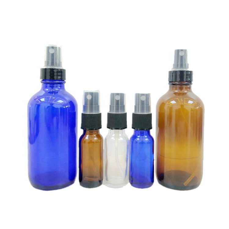 2oz 4oz 8oz 16oz empty amber clear blue boston glass spray bottle for cleaning 500ml boston round glass bottle