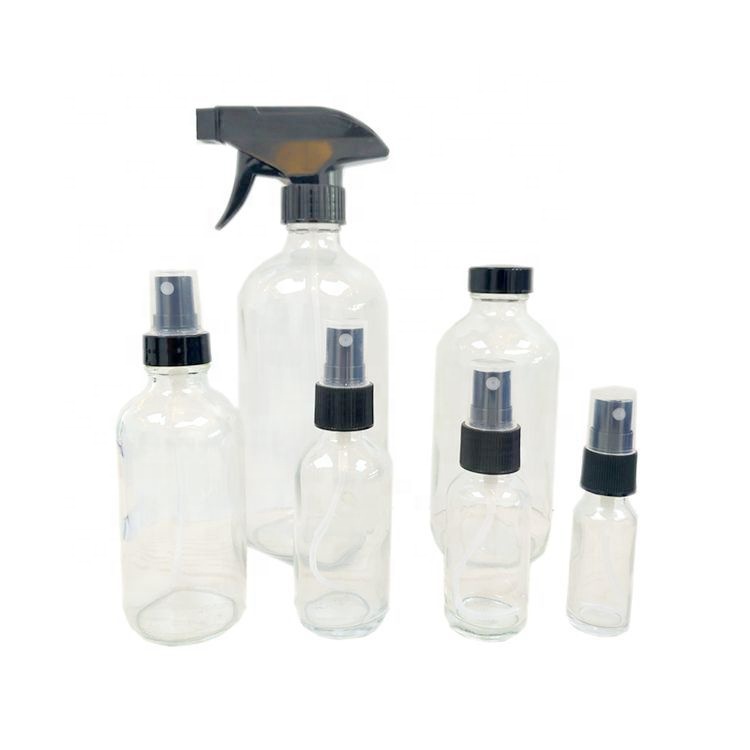 2oz 4oz 8oz 16oz empty amber clear blue boston glass spray bottle for cleaning 500ml boston round glass bottle