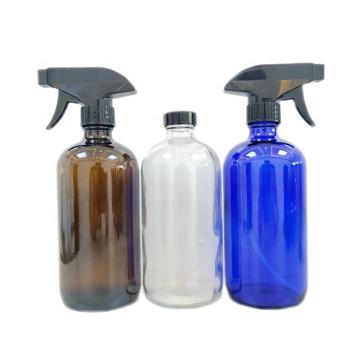 2oz 4oz 8oz 16oz empty amber clear blue boston glass spray bottle for cleaning 500ml boston round glass bottle