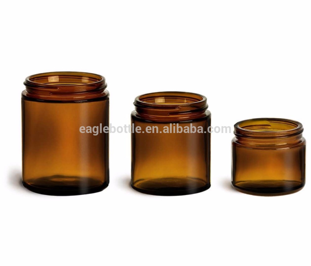 2oz 4oz 8oz Amber Glass Straight Sided Jars with Black Phenolic PE Lined Caps