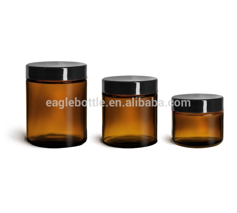 2oz 4oz 8oz Amber Glass Straight Sided Jars with Black Phenolic PE Lined Caps