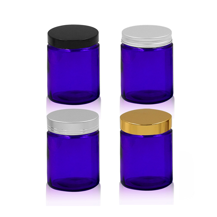 2oz 4oz 8oz amber glass jar with straight sided and black pp cap