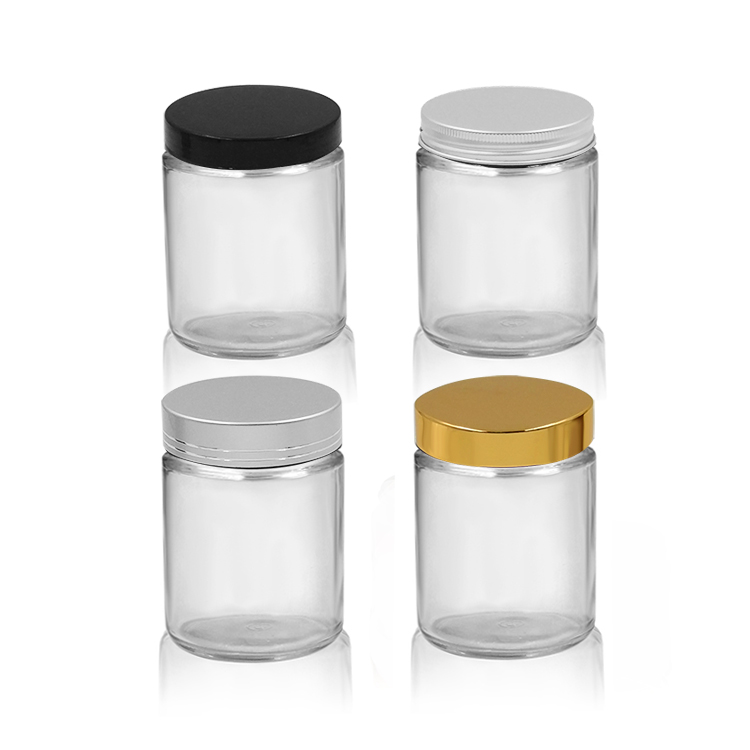 2oz 4oz 8oz amber glass jar with straight sided and black pp cap