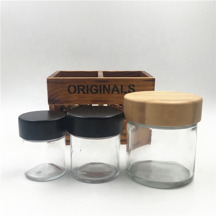 2oz 4oz 8oz transparent empty childproof glass jars Glass Container Jars with bamboo screw lids for flowers