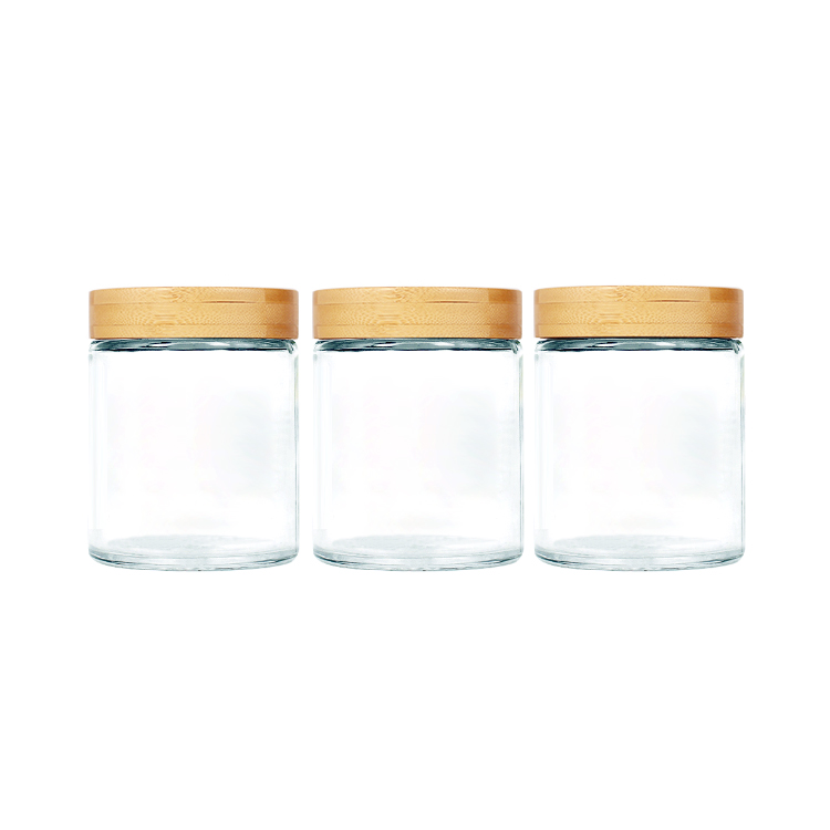 2oz 4oz clear glass cosmetic jar with bamboo lid