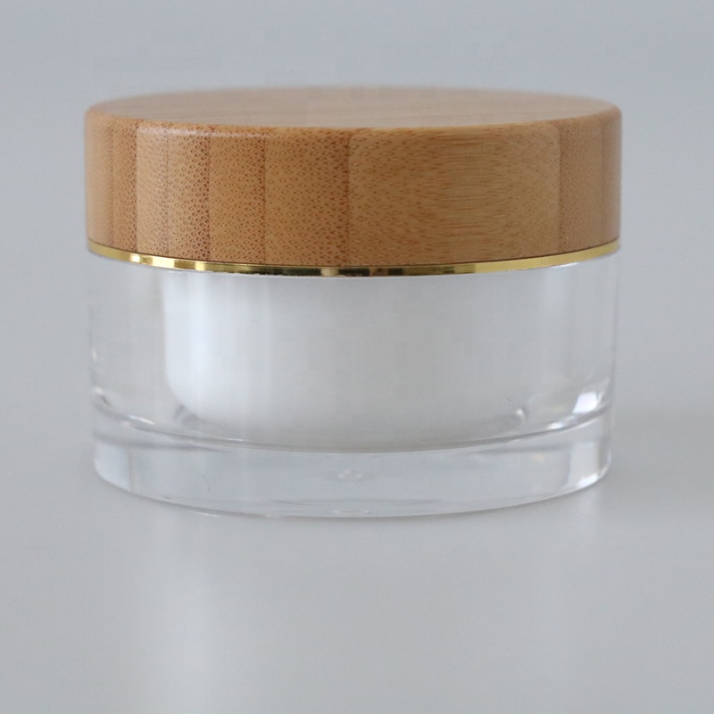 2oz 50g acrylic plastic cosmetic clear skin care cream jar with bamboo lid