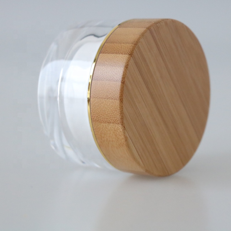 2oz 50g acrylic plastic cosmetic clear skin care cream jar with bamboo lid
