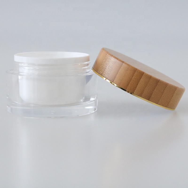 2oz 50g acrylic plastic cosmetic clear skin care cream jar with bamboo lid