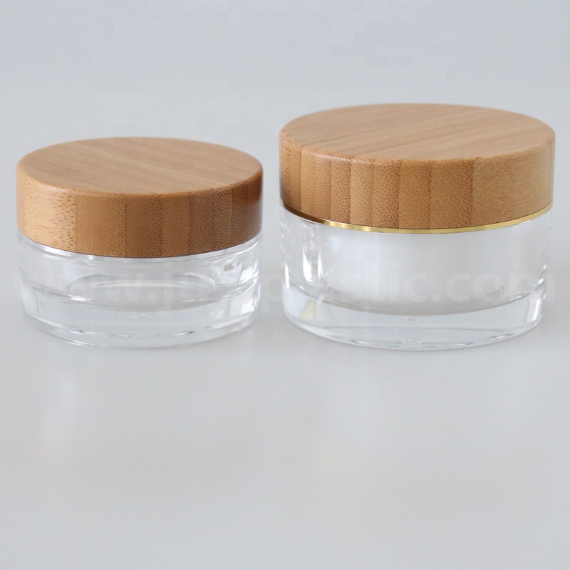 2oz 50g acrylic plastic cosmetic clear skin care cream jar with bamboo lid