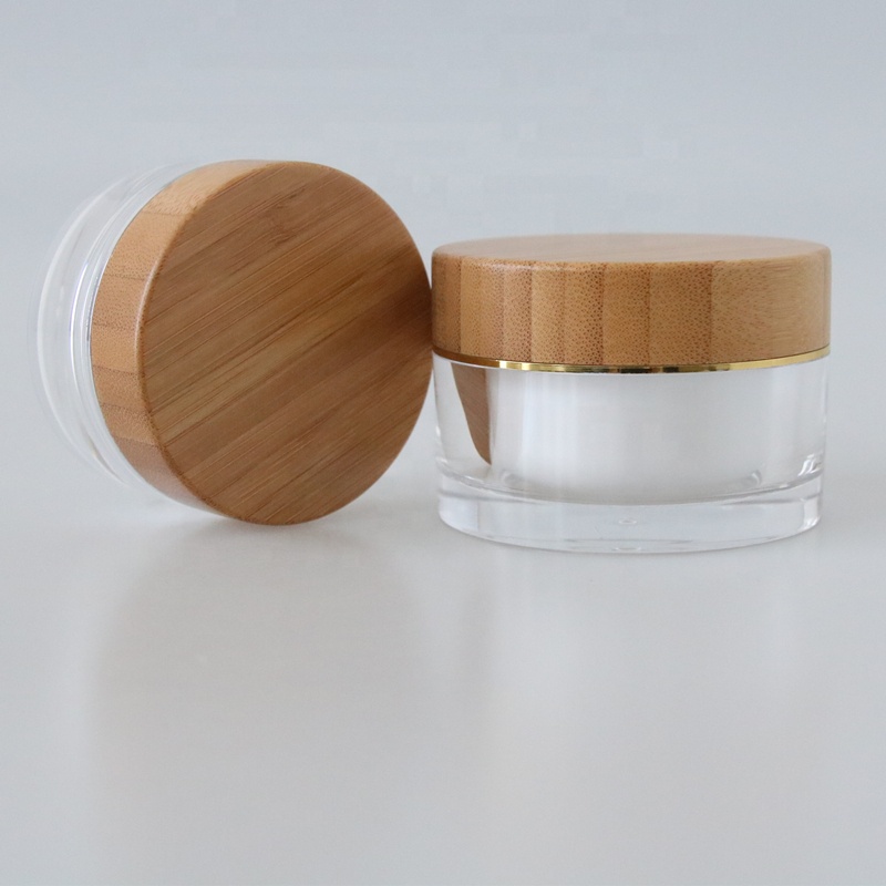 2oz 50g acrylic plastic cosmetic clear skin care cream jar with bamboo lid