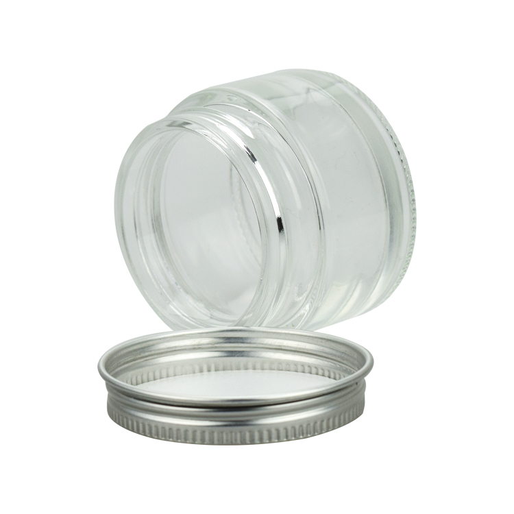 2oz 50g transparent glass jar with matte silver aluminum lid 50ml salve jars