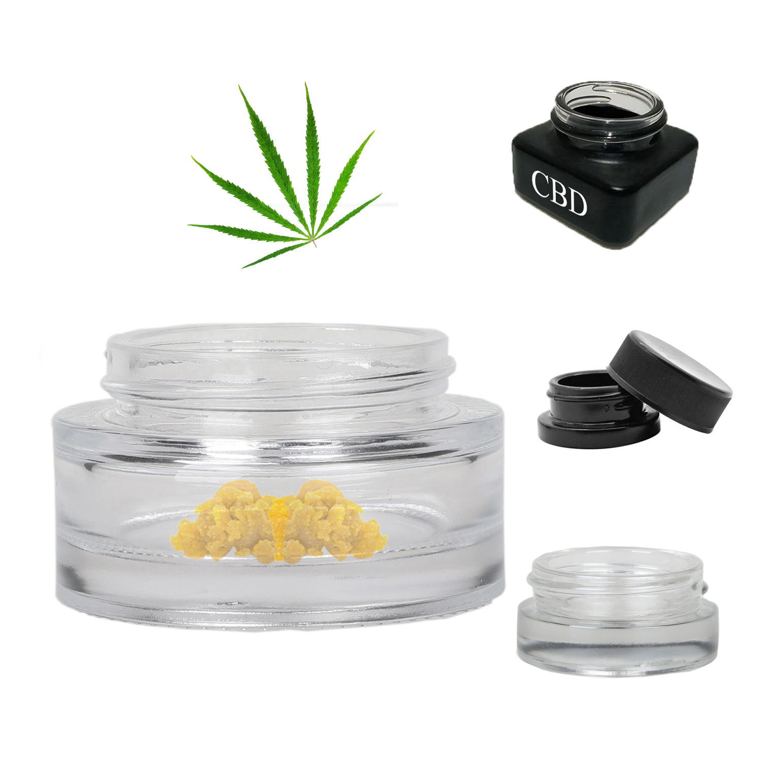 2oz 50ml custom logo clear glass round cosmetic face cream jars without child resistant CR cap smell proof CBD dab wax jars