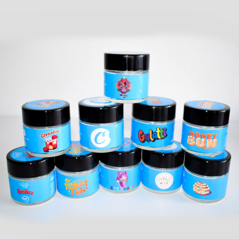 2oz 60ML Cookies Labels Glass Jar With Plastic Lid Wax Storage Dry Herb Flowers Stash Container
