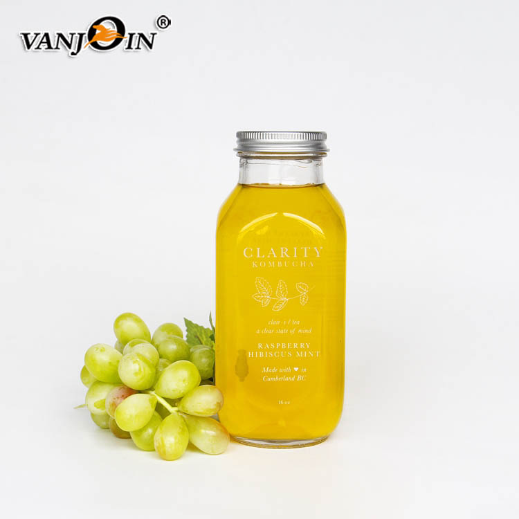 2oz 60ml 8oz 240ml 16oz 480ml 32oz 1000ml French Square Glass Beverage Juice Smoothie Bottles with Screw Cap