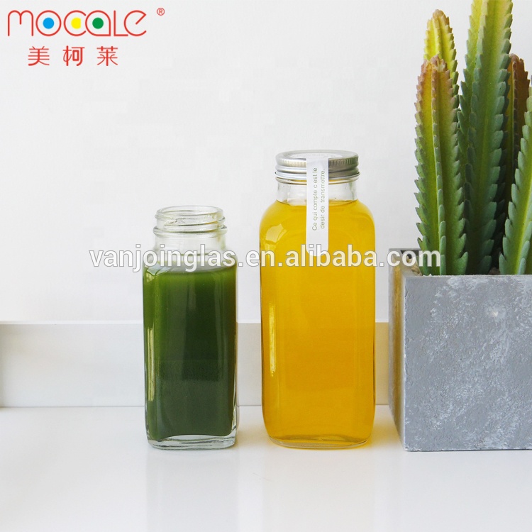 2oz 60ml 8oz 240ml 16oz 480ml 32oz 1000ml French Square Glass Beverage Juice Smoothie Bottles with Screw Cap