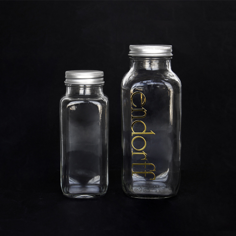 2oz 60ml 8oz 240ml 16oz 480ml 32oz 1000ml French Square Glass Beverage Juice Smoothie Bottles with Screw Cap
