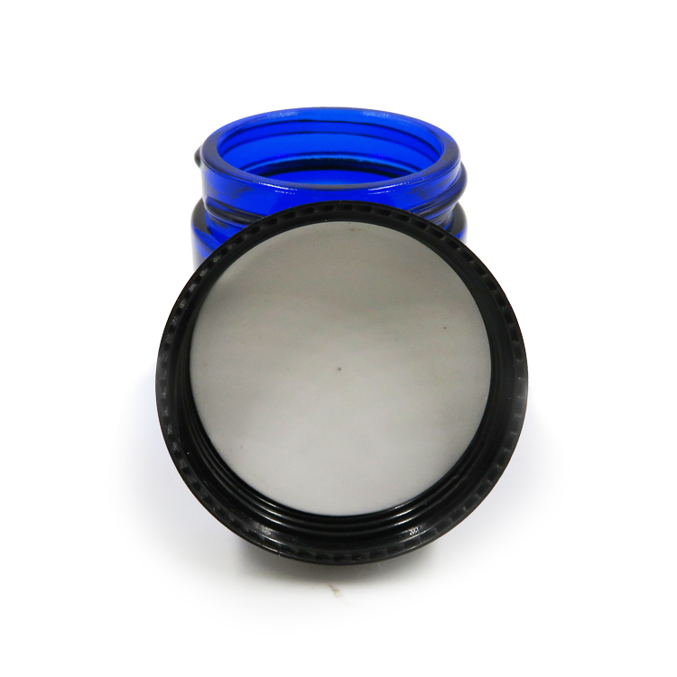 2oz 60ml Cobalt Blue Glass Cosmetic Jar with Black Cap and Inner Lid for Skin Care Cream