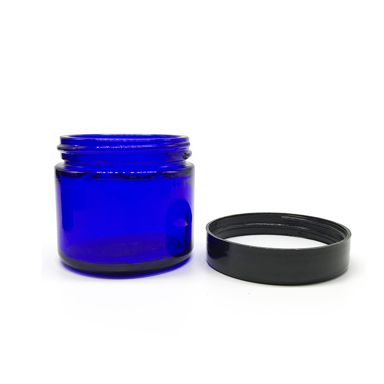2oz 60ml Cobalt Blue Glass Cosmetic Jar with Black Cap and Inner Lid for Skin Care Cream