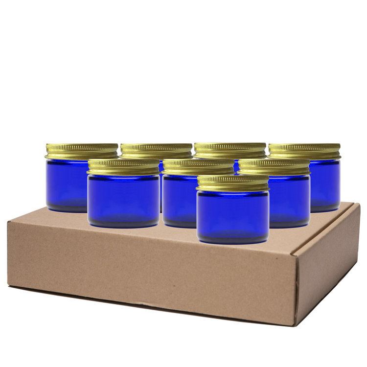 2oz 60ml Cobalt Blue Glass Round Cosmetic Jar with Metal Lid