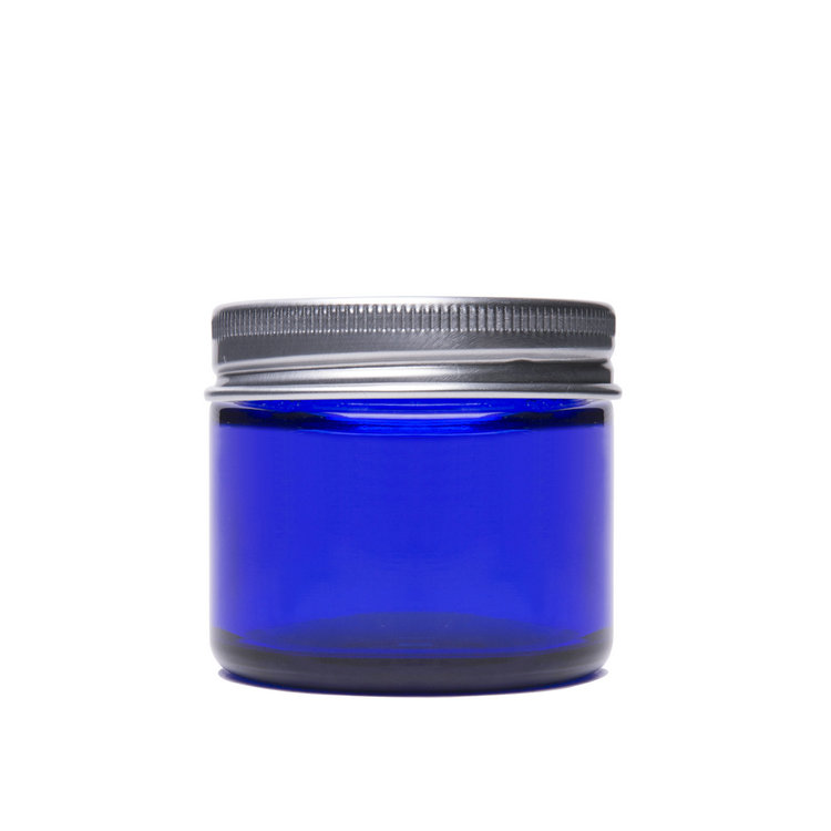2oz 60ml Cobalt Blue Glass Round Cosmetic Jar with Metal Lid