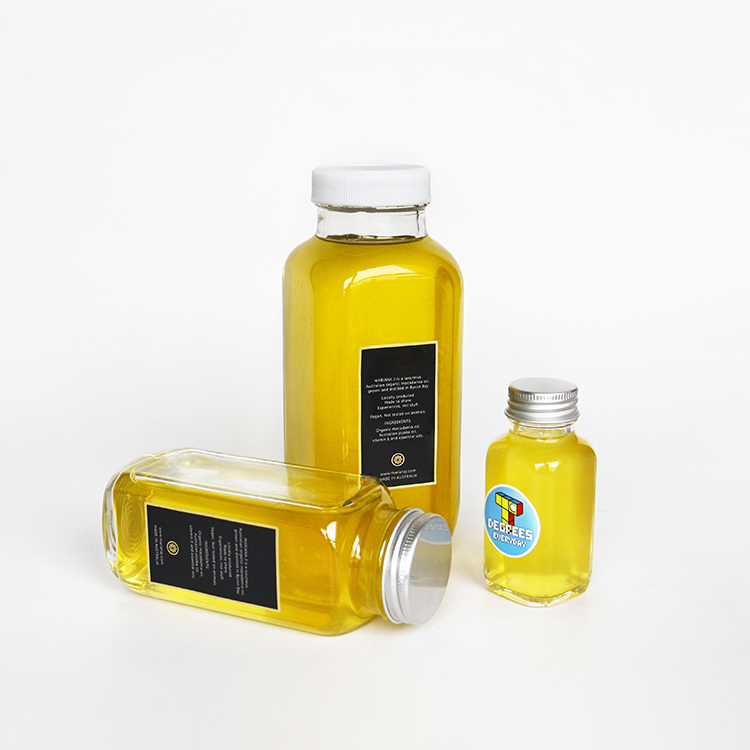 2oz/60ml Mini French Square Juice Glass Bottle For Spice Storage Bottle Shots Glass Bottle With Screw Cap
