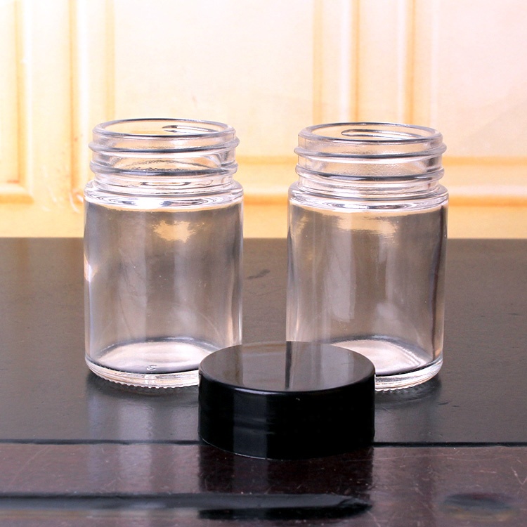 2oz 60ml Mini Round Clear Glass Jars with Black Lids Storing Lotions Powders and Ointments