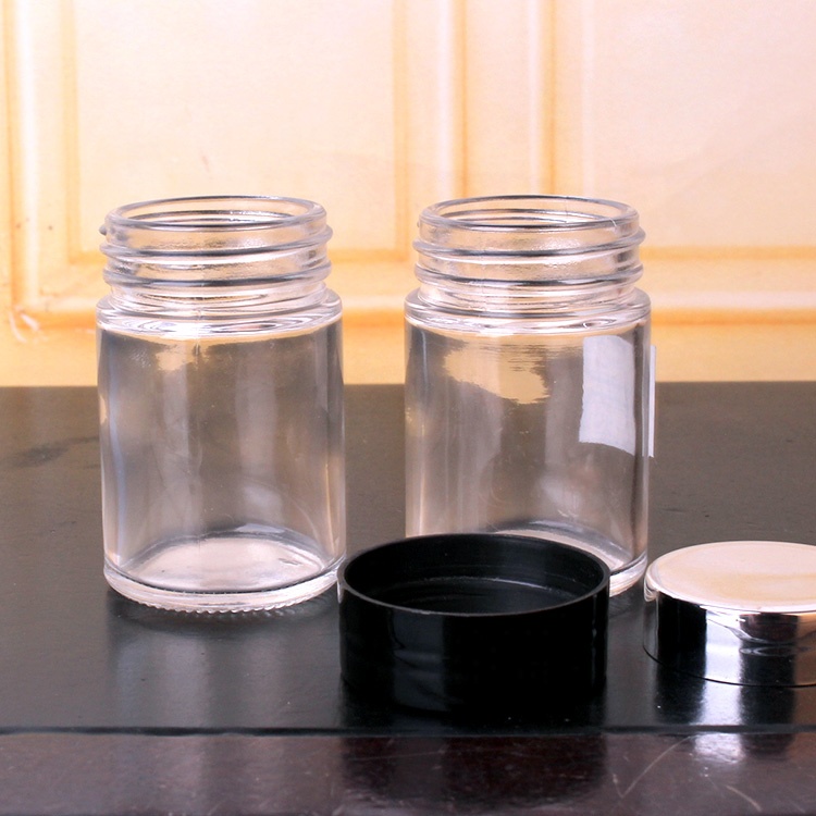 2oz 60ml Mini Round Clear Glass Jars with Black Lids Storing Lotions Powders and Ointments