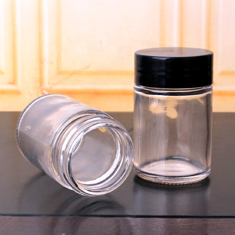 2oz 60ml Mini Round Clear Glass Jars with Black Lids Storing Lotions Powders and Ointments