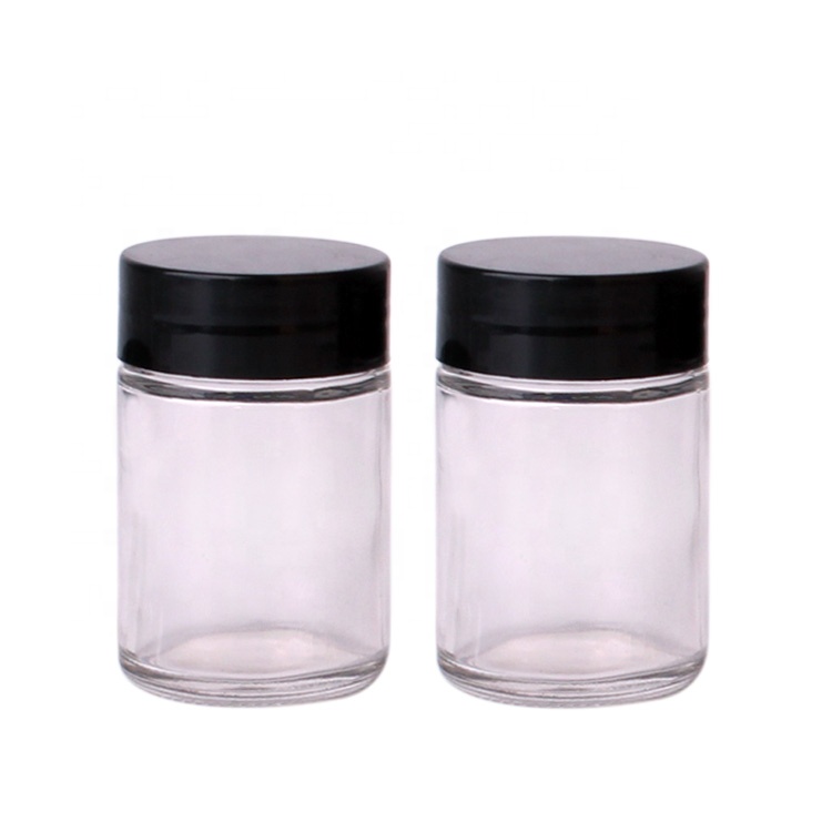 2oz 60ml Mini Round Clear Glass Jars with Inner Liners and Black Lids for Storing Lotions Powders and Ointments