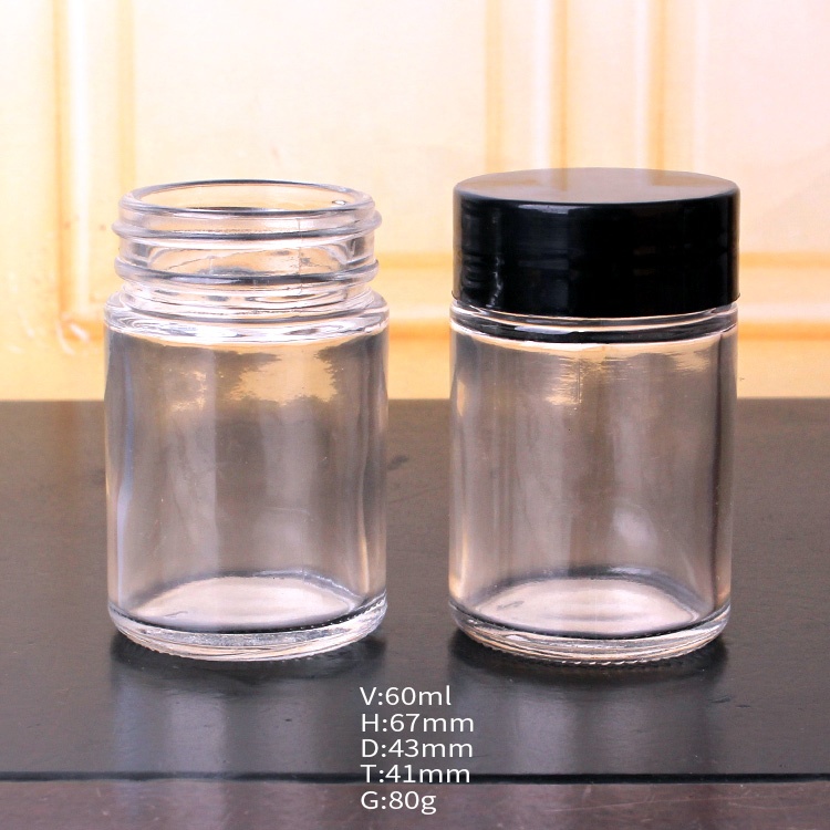 2oz 60ml Mini Round Clear Glass Jars with Inner Liners and Black Lids for Storing Lotions Powders and Ointments