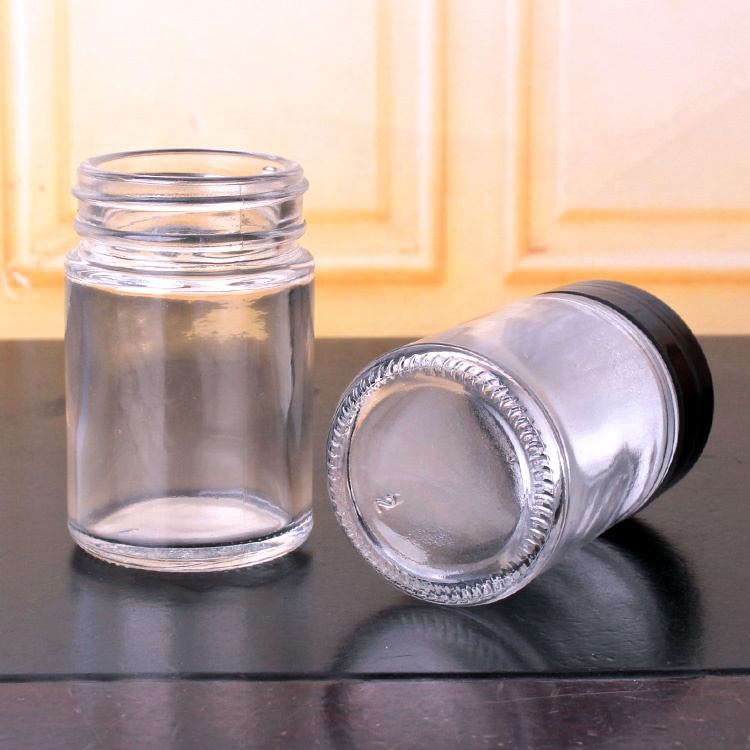 2oz 60ml Mini Round Clear Glass Jars with Inner Liners and Black Lids for Storing Lotions Powders and Ointments