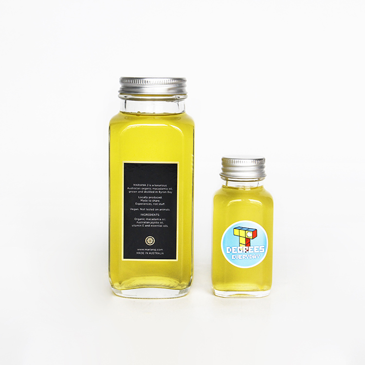 2oz/60ml Small French Square Juice Glass Bottle For Vitamin Water Beverage Glass Bottle With Screw Lid
