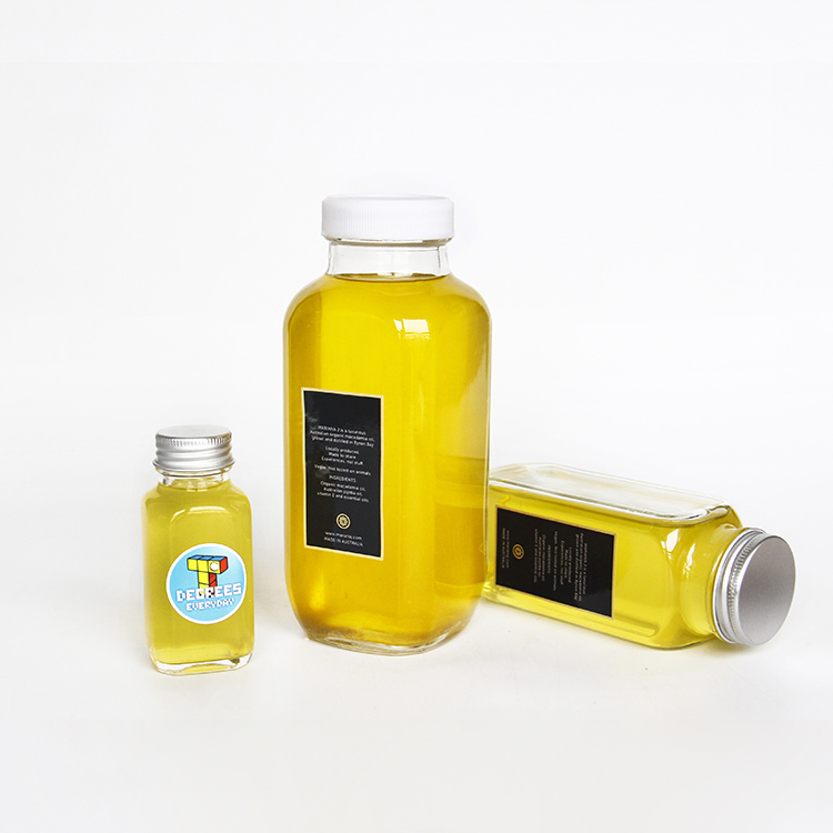 2oz/60ml Small French Square Juice Glass Bottle For Vitamin Water Beverage Glass Bottle With Screw Lid