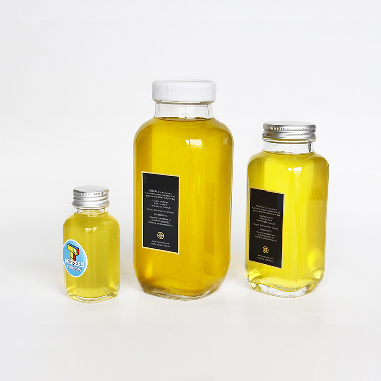2oz/60ml Small French Square Juice Glass Bottle For Vitamin Water Beverage Glass Bottle With Screw Lid