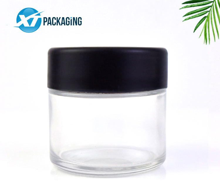 2oz 60ml custom logo clear glass weed packaging jar child resistant proof glass jar weed accessories