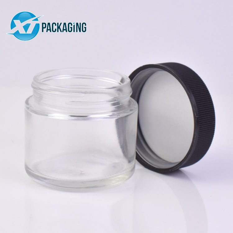 2oz 60ml custom logo clear glass weed packaging jar child resistant proof glass jar weed accessories
